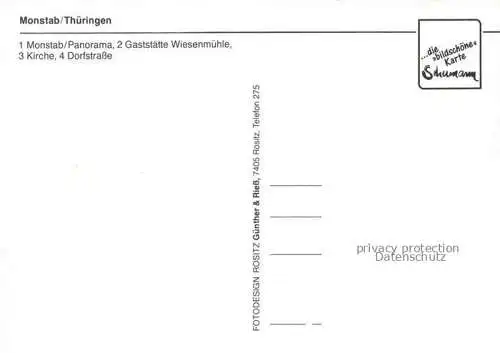 AK / Ansichtskarte  Monstab Ortsansicht mit Kirche Gaststaette Wiesenmuehle Dorfstrasse