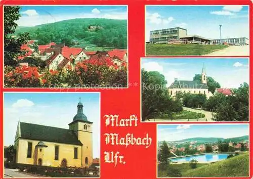 AK / Ansichtskarte  Massbach Panorama Blick zur Freilichtbuehne Kirche Freibad