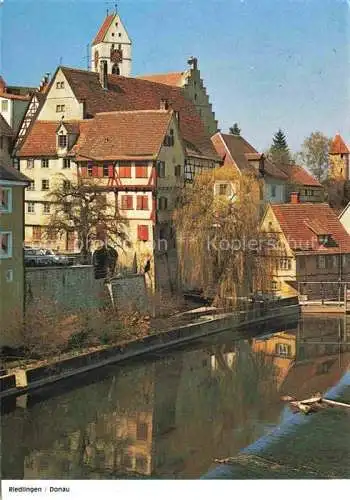 AK / Ansichtskarte  Riedlingen Donau Blick ueber die Donau zur Altstadt Kirche Donauwehr