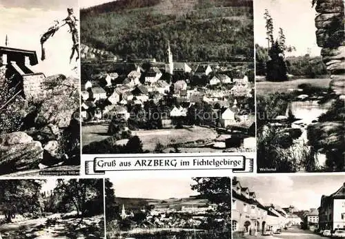 AK / Ansichtskarte  Arzberg Oberfranken Koesseinegipfel Wellertal Ortsansichten Panorama Fichtelgebirge