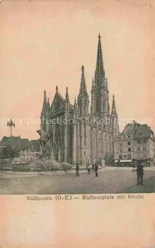 AK / Ansichtskarte  Muelhausen Elsass Rathausplatz mit Kirche