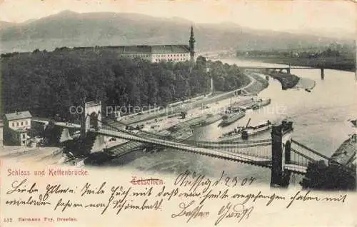 AK / Ansichtskarte  Tetschen-Bodenbach Boehmen DECIN CZ Schloss und Kettenbruecke