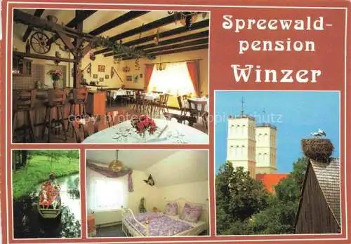 AK / Ansichtskarte  Straupitz Spreewaldpension Winzer Gastraum Fremdenzimmer Kahnfahrt Storchennest