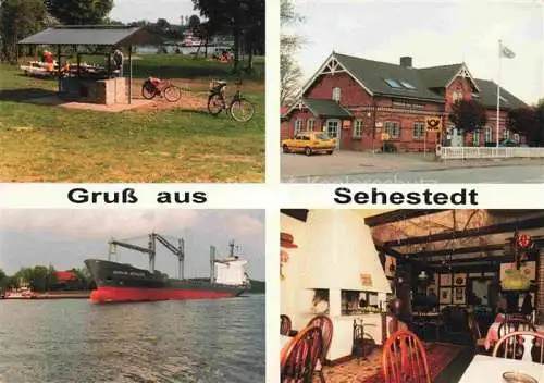 AK / Ansichtskarte  Sehestedt Eider Landhaus Pension Alte Schmiede Gastraum Grill Nord-Ostsee-Kanal Frachtschiff