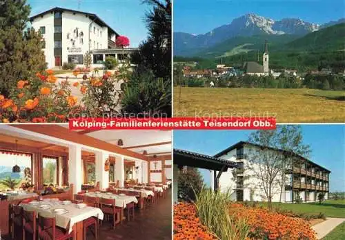 AK / Ansichtskarte  Teisendorf Oberbayern Kolping-Familienferienstaette Speisesaal Ortsansicht mit Kirche Alpen