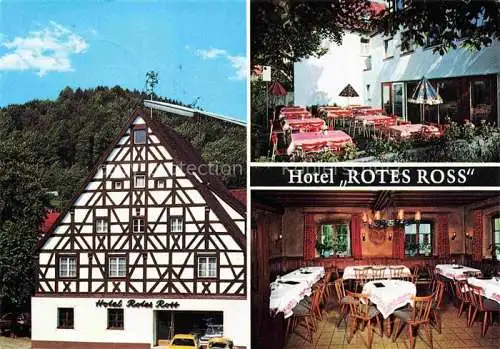 AK / Ansichtskarte  Vorra Pegnitz Stieglers Hotel Rotes Ross Restaurant Terrasse Fachwerkhaus