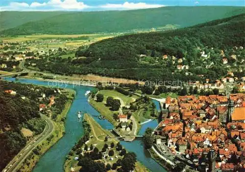 AK / Ansichtskarte  Hann. Muenden Panorama mit Zusammenfluss von Werra und Fulda zur Weser