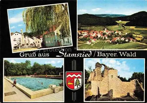 AK / Ansichtskarte  Stamsried Teilansichten Freibad Ruine Panorama Bayerischer Wald Luftaufnahme