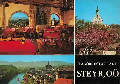 AK / Ansichtskarte  Steyr Enns Oberoesterreich Stadtpanorama Blick vom Taborrestaurant Baumbluete