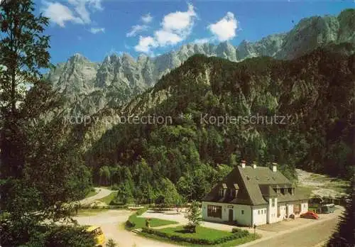 AK / Ansichtskarte  Johnsbach Steiermark AT Alpengasthof Zur Bachbruecke im Gesaeuse gegen Hochtorgruppe