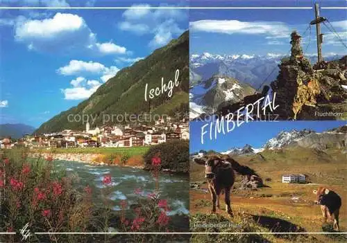 AK / Ansichtskarte  Ischgl Tirol AT Partie am Fluss Panorama Silvretta Ortlerblick Fluchthorn Heidelberger Huette Almvieh