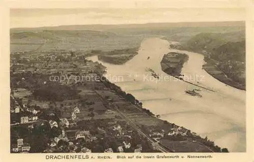 AK / Ansichtskarte  Drachenfels Ruine Koenigswinter Blick auf die Inseln Grafenwehrt und Nonnenwerth