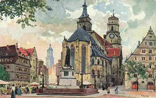 AK / Ansichtskarte  STUTTGART Schillerdenkmal und Stiftskirche Franz Schmidt Kuenstlerkarte 