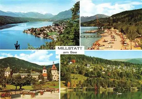 AK / Ansichtskarte  Millstatt Millstaettersee Kaernten AT Panorama Blick ueber den See Strand Alpen Stiftskirche