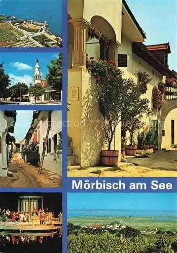 AK / Ansichtskarte  Moerbisch See Burgenland AT Seebuehne Flugbild Hauptstrasse Gasse Bauernhaus Ortsmuseum Neusiedlersee Seewinkel