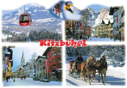 AK / Ansichtskarte  Kitzbuehel Tirol AT Teilansichten Skiparadies in den Alpen Ortsmotive Pferdeschlitten Bergbahn