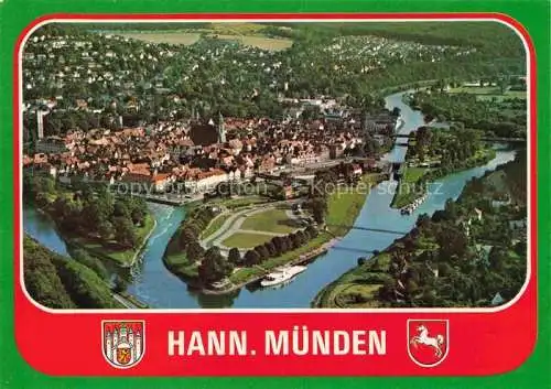 AK / Ansichtskarte  Hann. Muenden Panorama Dreifluessestadt Zusammenfluss von Werra und Fulda zur Weser,