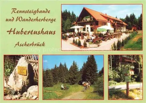 AK / Ansichtskarte  Ruhla Rennsteigbaude Hubertushaus Wanderherberge Gedenkstein Wegweiser