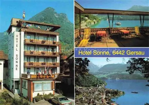 AK / Ansichtskarte  Gersau Vierwaldstaettersee SZ Hotel Sonne Terrasse Panorama Vierwaldstaettersee Alpen