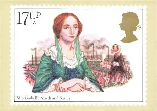 AK / Ansichtskarte  Briefmarken auf AK Timbres Postage Francobollo-- Mrs Gaskell North South