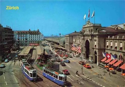 AK / Ansichtskarte  Strassenbahn Tramway-- Schweiz Zuerich Hauptbahnhof Bahnhofplatz