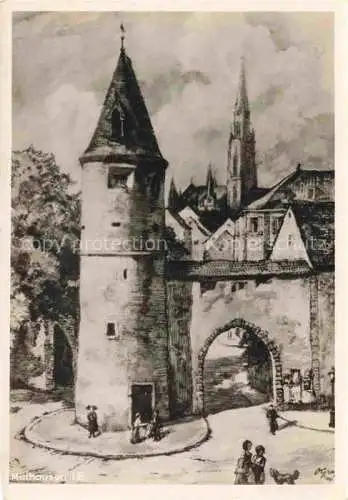 AK / Ansichtskarte  Muehlhausen  MULHOUSE 68 Elsass Haut-Rhin Stadttor mit Kirche Zeichnung