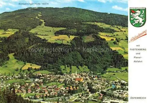 AK / Ansichtskarte  Schladming Obersteiermark AT Panorama mit Fastenberg und Planai-Abfahrt Schladminger Huette