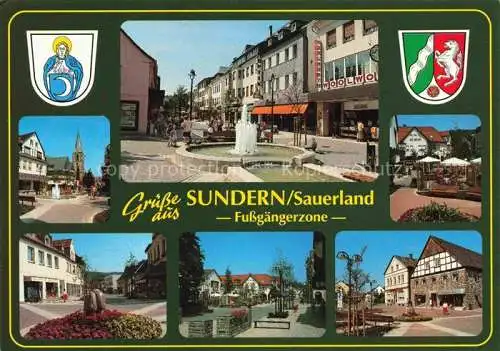 AK / Ansichtskarte  Sundern Sauerland Stadtzentrum Fussgaengerzone Brunnen Wappen