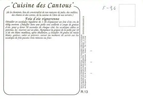 AK / Ansichtskarte  Rezept Recette-- Foie d'oie vigneronne