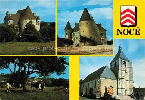 AK / Ansichtskarte  Noce Manoir de Courboyer Manoir de l'Ormarin Eglise vue depuis les prés