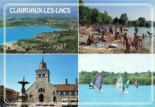 AK / Ansichtskarte  Clairvaux-les-Lacs 39 Le lac et sa plage Camping Eglise Fontaine Planches à voile sur le lac