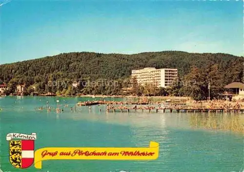 AK / Ansichtskarte  Poertschach Woerthersee Kaernten AT Panorama Strand Badesteg Ansicht vom See aus