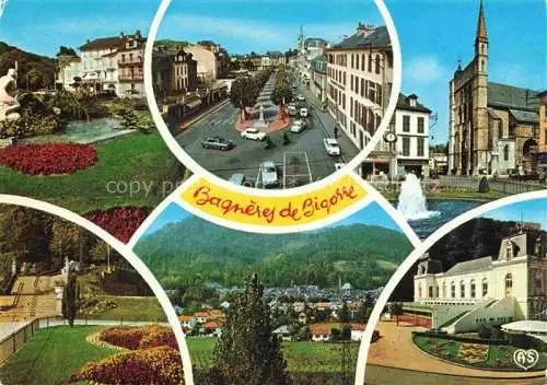 AK / Ansichtskarte  Bagneres-de-Bigorre 65 Hautes-Pyrenees Jardins des Thermes Allées des Coustous Eglise Casino