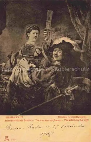 AK / Ansichtskarte  Rembrandt  van Rijn Kuenstlerkarte Alte Kuenstler Selbstportraet mit Saskia AM. Nr. 2025