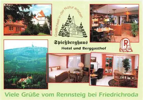 AK / Ansichtskarte  Finsterbergen Bad Gotha Thueringen Hotel Berggasthof Spiessberghaus am Rennsteig Gastraum Fremdenzimmer Landschaftspanorama