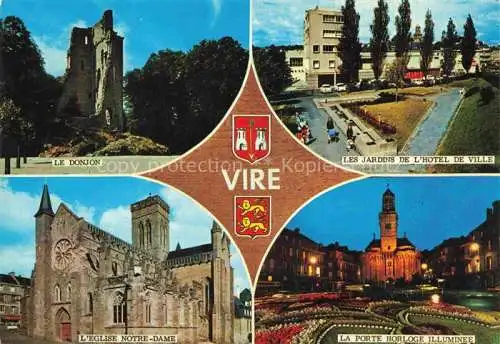 AK / Ansichtskarte  Vire 14 Calvados Donjon Jardins de l'Hôtel de Ville Eglise Notre Dame Porte Horloge illuminée