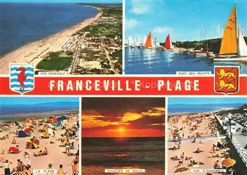 AK / Ansichtskarte  Franceville Merville-Franceville-Plage Caen 14 Calvados Vue générale aérienne Port des yachts Coucher de Soleil