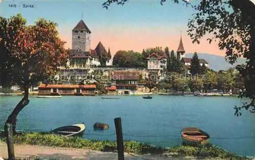 AK / Ansichtskarte  SPIEZ Thunersee BE Uferpartie am See Blick zur Stadt Kirche