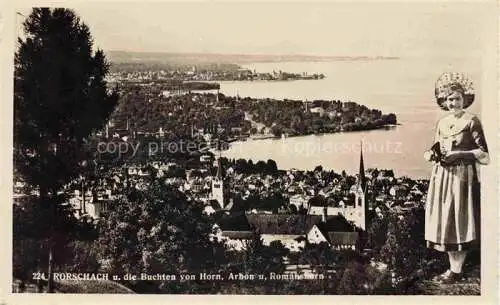 AK / Ansichtskarte  RORSCHACH Bodensee SG Panorama Buchten von Horn Arbon und Romanshorn Trachten