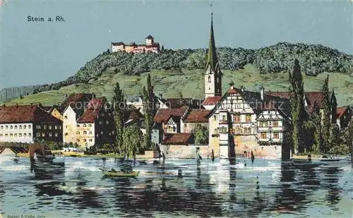 AK / Ansichtskarte  Stein Rhein Stein am Rhein SH Ansicht vom Fluss aus Kirche Schloss Kuenstlerkarte