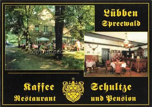 AK / Ansichtskarte  Luebben Spreewald Kaffee Schultze Restaurant Pension Gastraum Gartenterrasse