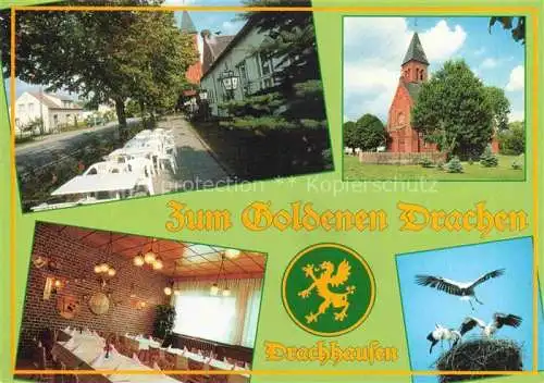 AK / Ansichtskarte  Drachhausen Gaststaette Zum goldenen Drachen Restaurant Storchennest Kirche