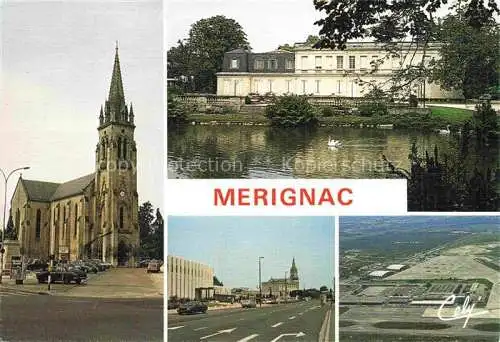 AK / Ansichtskarte  Merignac Gironde Eglise St. Vincent Hôtel de Ville Post Avenue de l'Yser Aéroport de Bordeaux-Mérignac vue aérienne