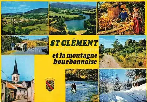 AK / Ansichtskarte  St-Clement Allier et la montagne Bourbonnaise Barrage Sabotier Attelage typique Rocher St. Vincent Centre bourg Eglise Pêcheur de truite