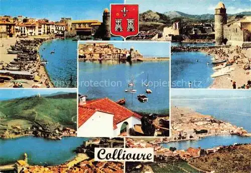 AK / Ansichtskarte  Collioure 66 Pyrenees-Orientales Vue aérienne sur la baie Plage Eglise Château