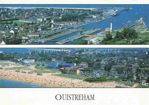 AK / Ansichtskarte  Ouistreham 14 Calvados Riva-Bella vue aérienne Ecluse Chenal Phare Gare maritime Plage Front de mer