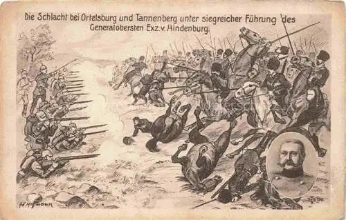 AK / Ansichtskarte  Ortelsburg Ostpreussen Szczytno PL Schlachtszene bei Ortelsburg und Tannenberg unter Fuehrung des Generalobersten Exz von Hindenburg