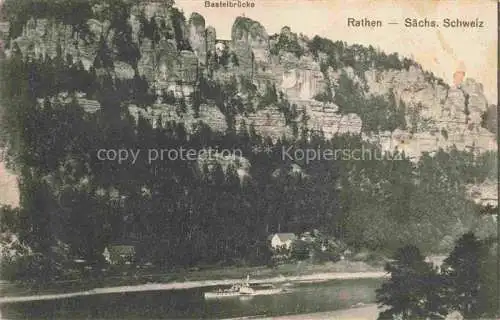 AK / Ansichtskarte  Rathen Saechsische Schweiz Blick ueber die Elbe zur Basteibruecke Elbsandsteingebirge