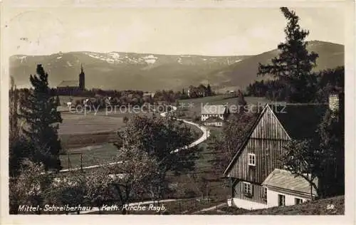 AK / Ansichtskarte  Mittel-Schreiberhau Mittelschreiberhau Szklarska Poreba Riesengebirge PL Panorama Ansicht mit Kirche Riesengebirge