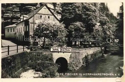 AK / Ansichtskarte  Herrnskretschen Boehmen Hrensko CZ Café Fischer am Bach